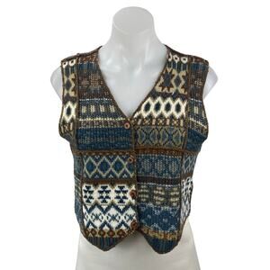 New York Style Multicolor Knit Argyle Geometric Sleeveless Sweater Vest Top Sz M